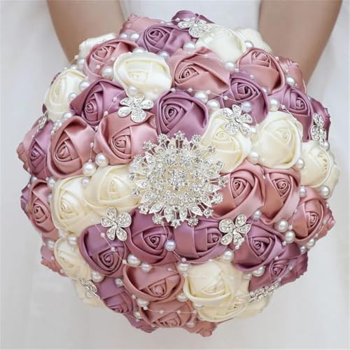 JYBNBBE Blumenstrauß für Braut und Brautjungfer, handgefertigt, Blumen, Hochzeit, Party, Dekoration, Strass, Perlen, Zubehör,21cm Nude Pnnrk von JYBNBBE
