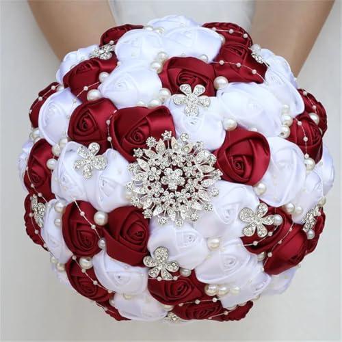 JYBNBBE Blumenstrauß für Braut und Brautjungfer, handgefertigt, Blumen, Hochzeit, Party, Dekoration, Strass, Perlen, Zubehör,24cm Dark Red JYBNBBE Blumenstrauß für Braut und Brautjungfer, handgefertigt, Blumen, Hochzeit, Party, Dekoration, Strass, Perlen, Zubehör,24cm Dark Red von JYBNBBE