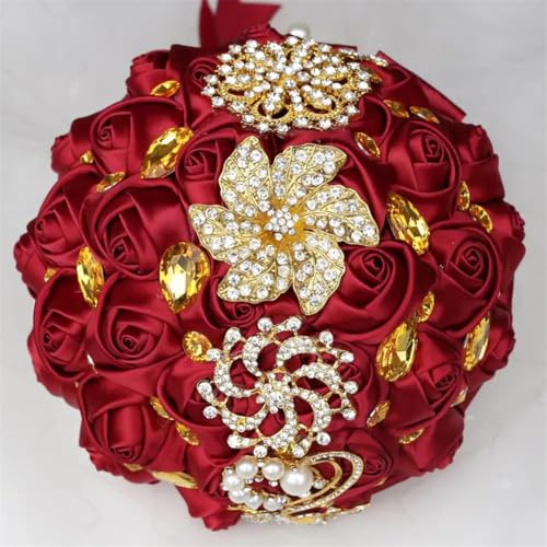 JYBNBBE Braut Hochzeit Große Strass Rose Ewige Bouquet Hochzeit Brautjungfer Handheld Bouquet,18cm Dark Red von JYBNBBE