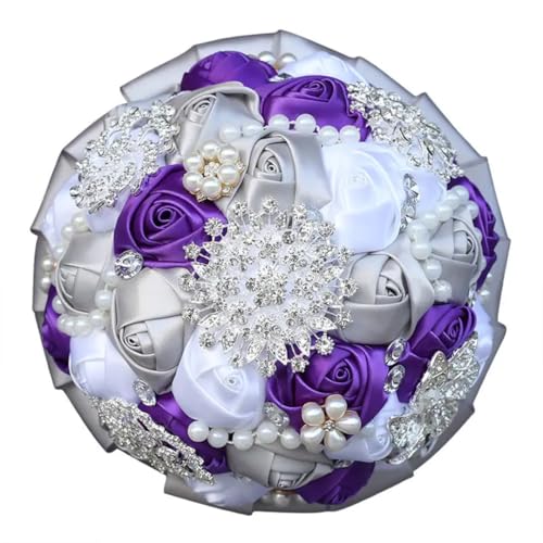 JYBNBBE Braut Hochzeit Hand Imitation Rose Ewiger Blumenstrauß Quasten Kristall khaki9lia Silber Diamant Band Handgemachte Blumenkugel,Purple Silver White JYBNBBE Braut Hochzeit Hand Imitation Rose Ewiger Blumenstrauß Quasten Kristall khaki9lia Silber Diamant Band Handgemachte Blumenkugel,Purple Silver White von JYBNBBE