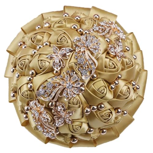 JYBNBBE Elegante Band Blumen Bling Kristall Brautsträuße Künstliche Rosen Gefälschte Braut Bouquet Hochzeit Zubehör,Gold 21cm JYBNBBE Elegante Band Blumen Bling Kristall Brautsträuße Künstliche Rosen Gefälschte Braut Bouquet Hochzeit Zubehör,Gold 21cm von JYBNBBE