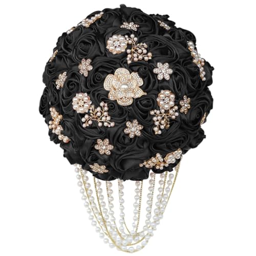 JYBNBBE Goldbrosche Braut Hand hält Blumensträuße Weißgold Kristall solide weiße Seide Brautjungfer Hochzeitsstrauß,Black 22cm JYBNBBE Goldbrosche Braut Hand hält Blumensträuße Weißgold Kristall solide weiße Seide Brautjungfer Hochzeitsstrauß,Black 22cm von JYBNBBE