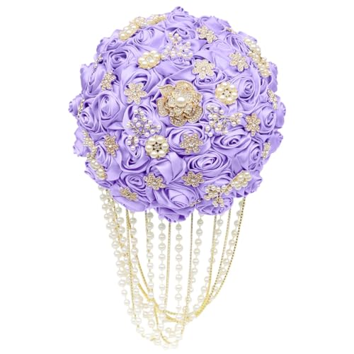 JYBNBBE Goldbrosche Braut Hand hält Blumensträuße Weißgold Kristall solide weiße Seide Brautjungfer Hochzeitsstrauß,Lilac 22cm JYBNBBE Goldbrosche Braut Hand hält Blumensträuße Weißgold Kristall solide weiße Seide Brautjungfer Hochzeitsstrauß,Lilac 22cm von JYBNBBE