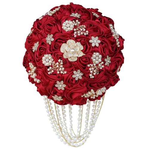 JYBNBBE Goldbrosche Braut Hand hält Blumensträuße Weißgold Kristall solide weiße Seide Brautjungfer Hochzeitsstrauß,Wine Red 22cm JYBNBBE Goldbrosche Braut Hand hält Blumensträuße Weißgold Kristall solide weiße Seide Brautjungfer Hochzeitsstrauß,Wine Red 22cm von JYBNBBE