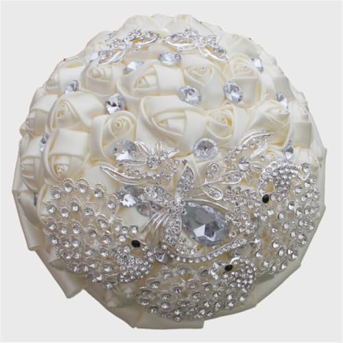 JYBNBBE Große Braut Brautjungfer Strass Brosche Hochzeit Bouquet Band Satin Handgemachte Party Kirche Dekoration,W290 Ivory JYBNBBE Große Braut Brautjungfer Strass Brosche Hochzeit Bouquet Band Satin Handgemachte Party Kirche Dekoration,W290 Ivory von JYBNBBE