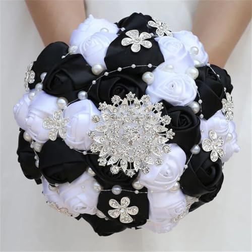 JYBNBBE Handgemachte Band Hochzeit Rose Blumen Strass Brautsträuße Perle Braut Holding Bouquet,18cm Black White JYBNBBE Handgemachte Band Hochzeit Rose Blumen Strass Brautsträuße Perle Braut Holding Bouquet,18cm Black White von JYBNBBE