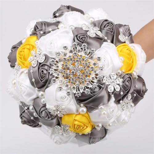 JYBNBBE Handgemachte Band Hochzeit Rose Blumen Strass Brautsträuße Perle Braut Holding Bouquet,18cm Gray White JYBNBBE Handgemachte Band Hochzeit Rose Blumen Strass Brautsträuße Perle Braut Holding Bouquet,18cm Gray White von JYBNBBE