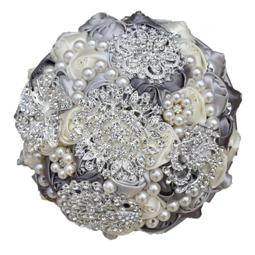 JYBNBBE Handgemachte Band Hochzeit Rose Blumen Strass Brautsträuße Perle Braut Holding Bouquet,W230 Gary Silver JYBNBBE Handgemachte Band Hochzeit Rose Blumen Strass Brautsträuße Perle Braut Holding Bouquet,W230 Gary Silver von JYBNBBE
