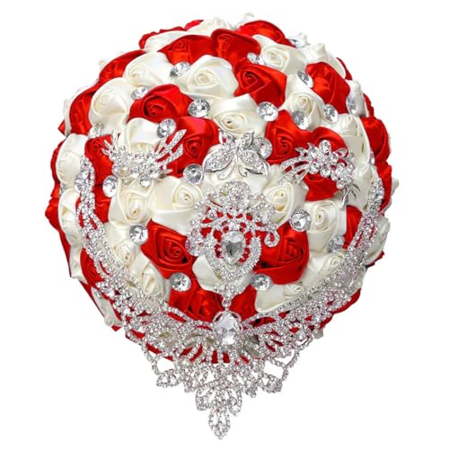 JYBNBBE Handgemachte Braut Brautjungfer Hochzeit Schmetterling Silber Diamant Bouquet Braut Holding Fowers,Red Ivory JYBNBBE Handgemachte Braut Brautjungfer Hochzeit Schmetterling Silber Diamant Bouquet Braut Holding Fowers,Red Ivory von JYBNBBE