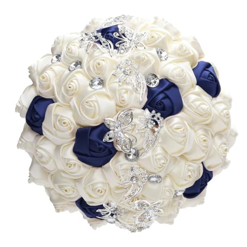 JYBNBBE Handgemachte Satin Rose Romantische Braut Bouquet Brautjungfern Hand Zubehör Multicolor Hochzeit Kirche Dekoration Blumen,18cm Navy Ivory-6 JYBNBBE Handgemachte Satin Rose Romantische Braut Bouquet Brautjungfern Hand Zubehör Multicolor Hochzeit Kirche Dekoration Blumen,18cm Navy Ivory-6 von JYBNBBE