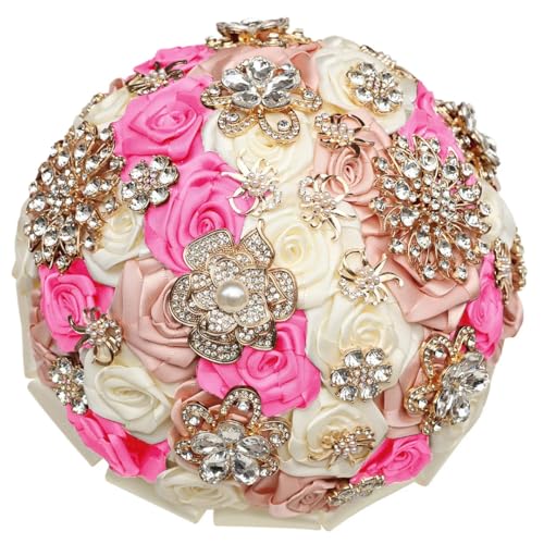 JYBNBBE Handgemachte rote künstliche Rose Blumen Strass Braut Brautjungfer Buequet Diamant Brosche Hochzeit Bouquet Blume,Peach Ivory Mix JYBNBBE Handgemachte rote künstliche Rose Blumen Strass Braut Brautjungfer Buequet Diamant Brosche Hochzeit Bouquet Blume,Peach Ivory Mix von JYBNBBE