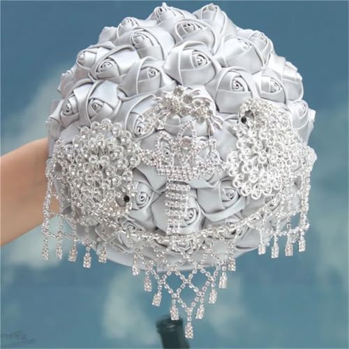 JYBNBBE Hochzeit Braut Romantische Rose Strass Ewige Bouquet Multicolor Brautjungfern Hand Blume Geschenk,18cmsilver JYBNBBE Hochzeit Braut Romantische Rose Strass Ewige Bouquet Multicolor Brautjungfern Hand Blume Geschenk,18cmsilver von JYBNBBE
