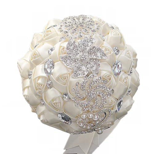 JYBNBBE Hochzeitssträuße für Braut und Brautjungfer, Exquisite Strass-Band-Rose, handgefertigte Hochzeitsrequisiten,Diameter 18cm Ivory JYBNBBE Hochzeitssträuße für Braut und Brautjungfer, Exquisite Strass-Band-Rose, handgefertigte Hochzeitsrequisiten,Diameter 18cm Ivory von JYBNBBE