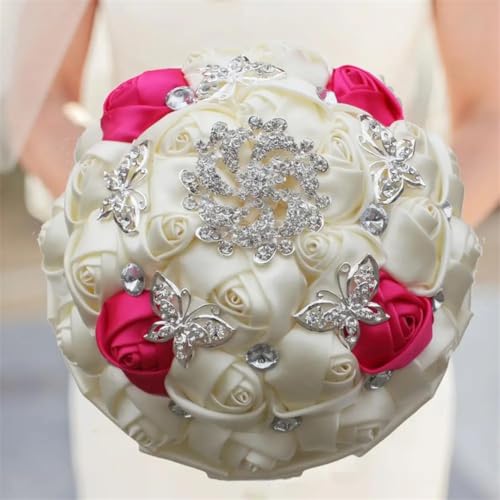 JYBNBBE Perlen Brosche Hochzeitssträuße Brauthochzeitssträuße Festivalblumen,Ivory Rose Red JYBNBBE Perlen Brosche Hochzeitssträuße Brauthochzeitssträuße Festivalblumen,Ivory Rose Red von JYBNBBE