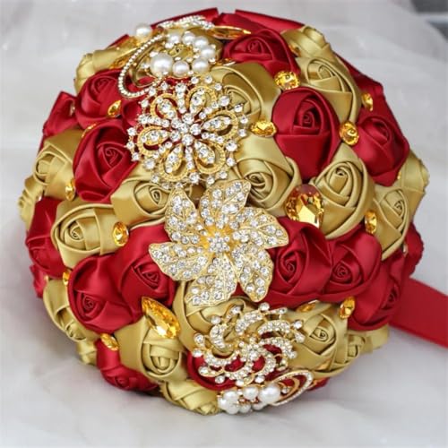 JYBNBBE Satin Rose Braut Und Brautjungfer Hand Bouquet Romantische Zubehör Hochzeit Party Dekoration Hand Blume,18cm WineRed Gold JYBNBBE Satin Rose Braut Und Brautjungfer Hand Bouquet Romantische Zubehör Hochzeit Party Dekoration Hand Blume,18cm WineRed Gold von JYBNBBE