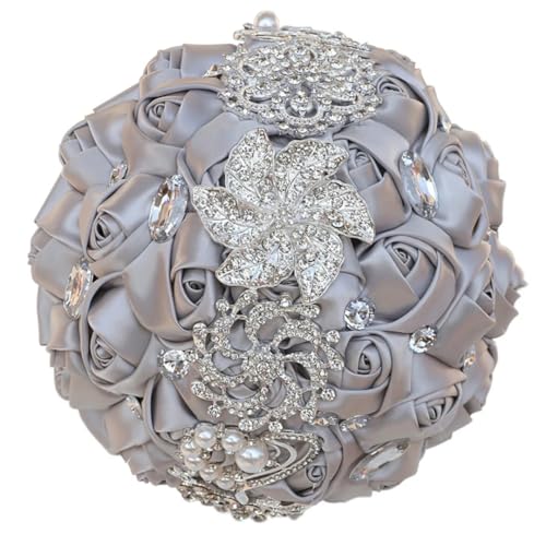 JYBNBBE Strass-Bouquet für Braut und Brautjungfer Seidenrose handgemachte Braut Hand Blume Hochzeitsdekoration,18cm Silver-2 JYBNBBE Strass-Bouquet für Braut und Brautjungfer Seidenrose handgemachte Braut Hand Blume Hochzeitsdekoration,18cm Silver-2 von JYBNBBE