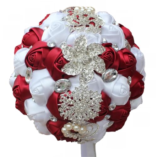 JYBNBBE Strasssteine mit Blumen Hochzeitsblumen Brautsträuße Bandbrosche Satinstrauß Hochzeit Diamantstrauß,18cm WineRed White12 JYBNBBE Strasssteine mit Blumen Hochzeitsblumen Brautsträuße Bandbrosche Satinstrauß Hochzeit Diamantstrauß,18cm WineRed White12 von JYBNBBE