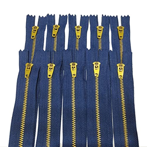 10 Stück/Halbautomatik Geschlossene Messingreißverschlüsse mit Schieber, erhältlich in Maya 3#, Reißverschluss zum Nähen, Reißverschluss zum Nähen auf Kleidung, (18cm, Navy 10) von JYC CREATIVE