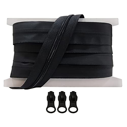 JYC CREATIVE 2 Meter Wasserdichter Reißverschluss + 3 Schieberegler, Reißverschluss zum Nähen von Kleidung, Neopren, Schwarz von JYC CREATIVE