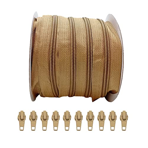 25 Meter Reißverschluss Nylon Durchgehender + 10 Automatische 5# Metallschieber, Reißverschluss zum Nähen von Kleidung, Reißverschluss Meterware, (Beige 3465, 25 m + 10C) von JYC CREATIVE