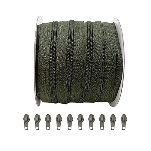 25 Meter Reißverschluss Nylon Durchgehender + 10 Automatische Metallschieber 5#, Zum Nähen Von Kleidung, Meterware (Kiefer 3075, 25 m + 10C) von JYC CREATIVE