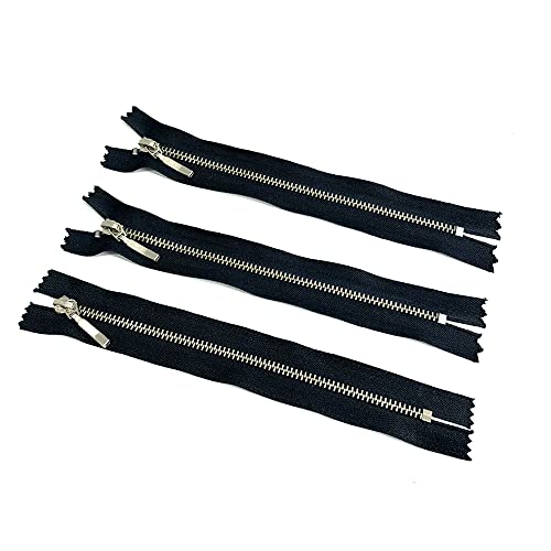 Packung mit 3 Reißverschluss 20cm, Metall und Nylon Geschlossene #3 Reißverschlüsse zum Nähen, Reißverschluss für Kleidung, Farbe Schwarz (20cm,3uds 888) von JYC CREATIVE