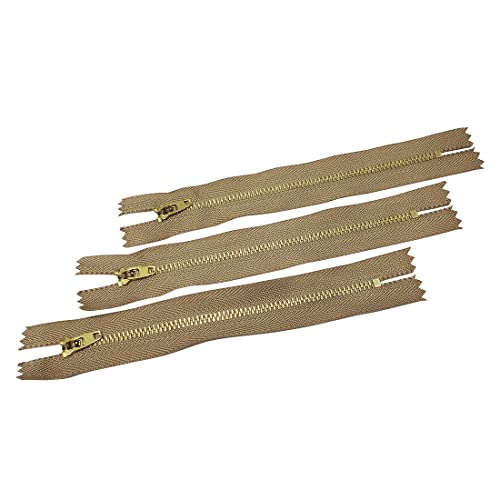3 Stück / Reißverschlüsse aus Messing mit halbautomatischem Schieber, erhältlich in Maya 3, Reißverschluss zum Nähen, Reißverschluss zum Nähen auf Kleidung, (20 cm, geröstet) von JYC CREATIVE