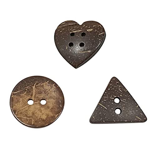 30 Stück Kokosnussknöpfe Dreieck Rund Herz Größe 35 mm 38 mm Holzknöpfe DIY Knöpfe zum Nähen Knöpfe zum Dekorieren 30 Stück (Coconut, 35/38/38mm) von JYC CREATIVE