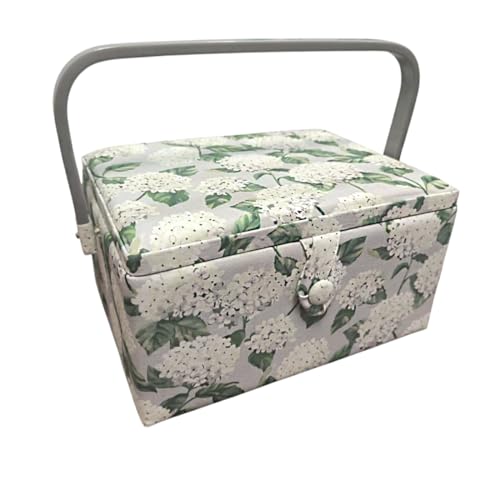 Großer Nähkasten aus Holz, mit Stoff ausgekleidet, mit 8 Fächern, Organizer mit Nadelfach, Aufbewahrungsbox mit Griff und Tablett, Blumen, Größe M von JYC CREATIVE