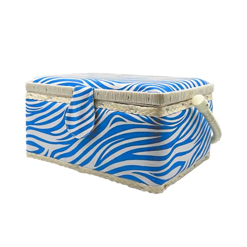 Großes Nähkästchen, stoffbezogenes Nähkästchen mit Fächern, Nähkästchen, Geschenk für Mütter, Freunde, Schwestern, (Blaues Zebra, Großartig) von JYC CREATIVE