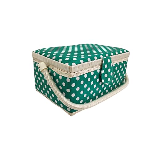 Großes Nähkästchen, stoffbezogenes Nähkästchen mit Fächern, Nähkästchen, Geschenk für Mütter, Freunde, Schwestern, (Punkte Grün, Großartig) von JYC CREATIVE