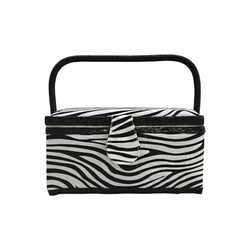 JYC CREATIVE Großer Nähkasten aus Holz, Stoffgefütterter Nähkasten mit 8 Fächern, Organizer mit Nadel, Aufbewahrungsbox mit Griff und Tablett, (Zebra, Medium) von JYC CREATIVE