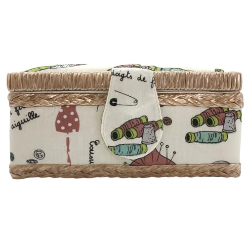 Medium leerer Nähkasten aus Holz, mit Stoff ausgekleidet, mit 4 Fächern, Organizer mit Nadelhalter, Aufbewahrungsbox mit Griff, Zubehörablage (Medium, Herz) von JYC CREATIVE
