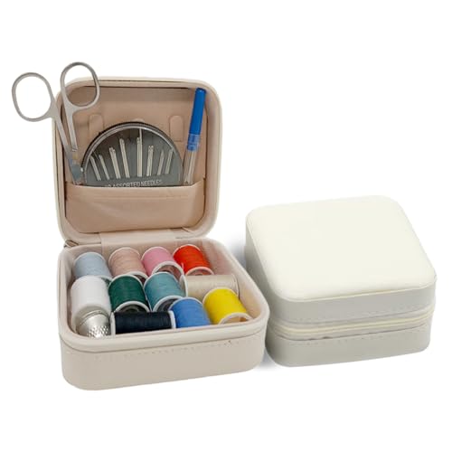Mini-Nähkasten, tragbar, Nähset, Nähset, kompletter Nähkasten, magnetischer Nähkasten, Nähbox mit Nadelkissen und Fäden, (Cremefarben) von JYC CREATIVE