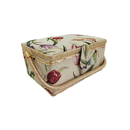 Mittlerer Nähkasten, Stoffbezogener Nähkasten mit Fächern, Nähkästchen, Geschenk für Mütter, Freunde, Schwestern, (Tulpe, Mittlerer) von JYC CREATIVE