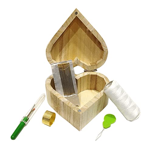 Nähkasten aus Holz, Nähkasten aus Holz mit Fäden, Nadeln, U-Bahn und mehr. Geschenk für Mütter, Schwestern, Freunde und Freunde. Handwerk, DIY (kleines Herz) von JYC CREATIVE
