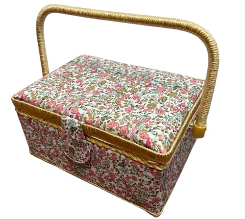 Nähkasten aus Holz, mittelgroß, mit Stoff ausgekleidet, mit 8 Fächern, Organizer mit Nadelfach, Aufbewahrungsbox mit Griff und Tablett, Blume, Größe M Nähkasten aus Holz, mittelgroß, mit Stoff ausgekleidet, mit 8 Fächern, Organizer mit Nadelfach, Aufbewahrungsbox mit Griff und Tablett, Blume, Größe M von JYC CREATIVE