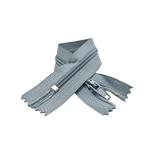 Nylon-Reißverschlüsse, Nr. 3, erhältlich in 24 Farben und Größen, Reißverschluss zum Nähen, Reißverschluss zum Nähen auf Kleidung, Reißverschlüsse zum Nähen, (10-18 cm, Grau) von JYC CREATIVE