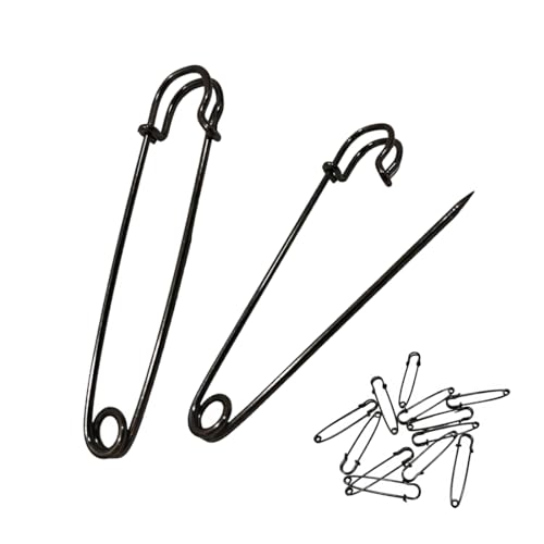 Schottische Sicherheitsnadeln für Mantel oder Schal, Sicherheitsnadeln für Kleidung, Sicherheitsnadeln für Schottenrock, große Sicherheitsnadel, (80 mm – 12 Stück, schwarz) von JYC CREATIVE