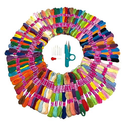 Stickgarn-Set mit 100 Farben, Kreuzstichfaden, ideal für Anfänger, inklusive Fadenschneider, Nadeln und Einfädler, 100 Farben, (Set 2) von JYC CREATIVE