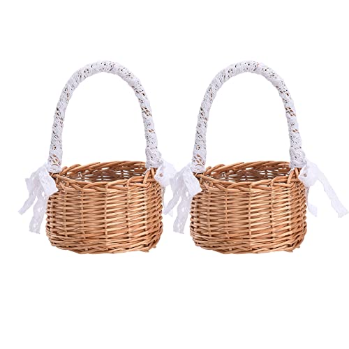 2 Stück Hochzeits-Blumenmädchen-Körbe, Weidenkorb, Rattan-Blumenkorb mit Griff, Blütenblattkorb, Süßigkeiten-Aufbewahrungskorb, Rattan-Box, Heimdekoration von JYCRA