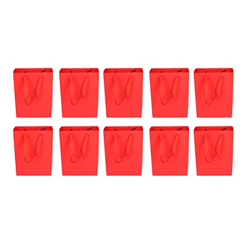 JYCRA 10 Stück Rote Papiertüten mit Griffen, Rote Geschenktüten in Großen Mengen, Mittelgroße Geschenktüten, Rote Papiertüten für Kleine Unternehmen, Partygeschenktüten von JYCRA