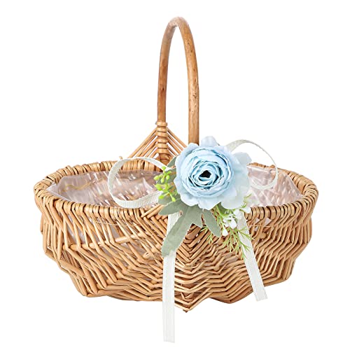 JYCRA Gewebter Korb im Vintage-Stil mit künstlicher Blume, Weidenkorb mit schönen Blumen für Hochzeit, Camping, Dekoration, blaue Blume JYCRA Gewebter Korb im Vintage-Stil mit künstlicher Blume, Weidenkorb mit schönen Blumen für Hochzeit, Camping, Dekoration, blaue Blume von JYCRA