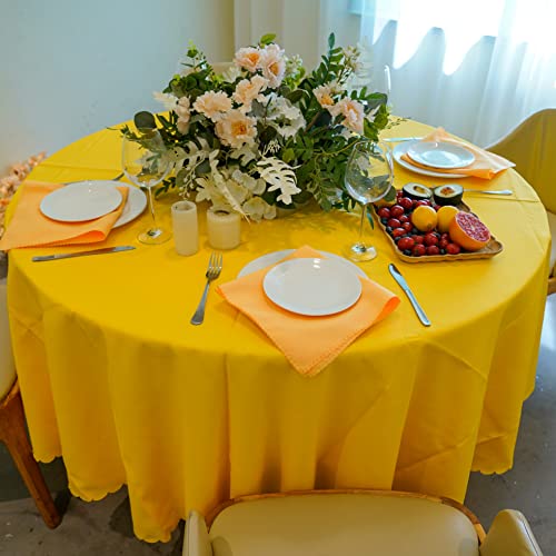 JYFLZQ Gelbe runde Tischdecke, 308 cm, für 1,8 m große Tische, maschinenwaschbar, schmutzabweisend, Polyestergewebe, Tischdecke für Partys, Bankett, Hochzeit (ausgestattet mit 8 Servietten) von JYFLZQ