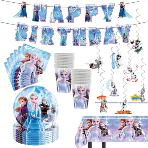 70 PCS Frozen Birthday Party Supplies Set, Pink Thema, mit Banner, Teller, Tassen, Utensilien, Servietten, Tischdecke 70 PCS Frozen Birthday Party Supplies Set, Pink Thema, mit Banner, Teller, Tassen, Utensilien, Servietten, Tischdecke von JYHFY