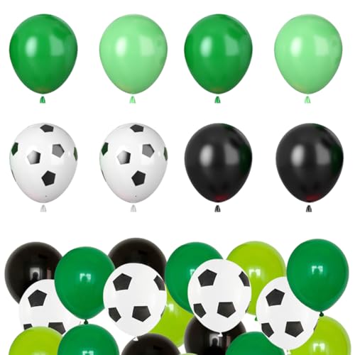 40 Stück Fussball Ballon, Grün Weiß Schwarz Luftballons, bedruckter Ballon, Fußball Latex Ballons, Helium-Ballons für Junge Kinder Geburtstag WM Sport Motto Party Dekoration von JYNVO