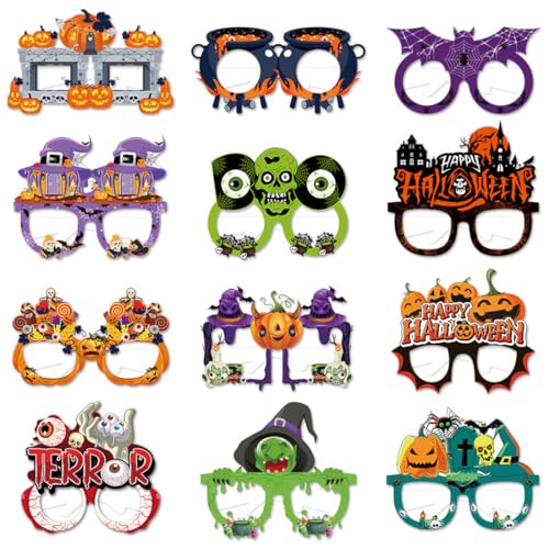 JYNVO 12 Stück Halloween Brille, Lustige Party Brillen Foto Requisiten Maskerade Masken, Partybrillen Set Halloween Accessoires, Karneval Party Deko Foto Requisiten für Kinder Erwachsene von JYNVO