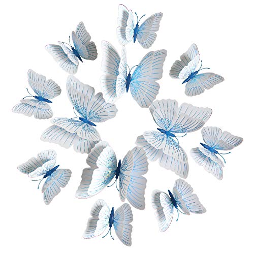 JYPHM 24 Stück 3D Schmetterlinge Deko Abnehmbare Dekoration Wandtattoo Butterfly Wandsticker Schmetterling Wandaufkleber Heimdeko Kinderzimmer Schlafzimmer Deko Blau und Weiß JYPHM 24 Stück 3D Schmetterlinge Deko Abnehmbare Dekoration Wandtattoo Butterfly Wandsticker Schmetterling Wandaufkleber Heimdeko Kinderzimmer Schlafzimmer Deko Blau und Weiß von JYPHM
