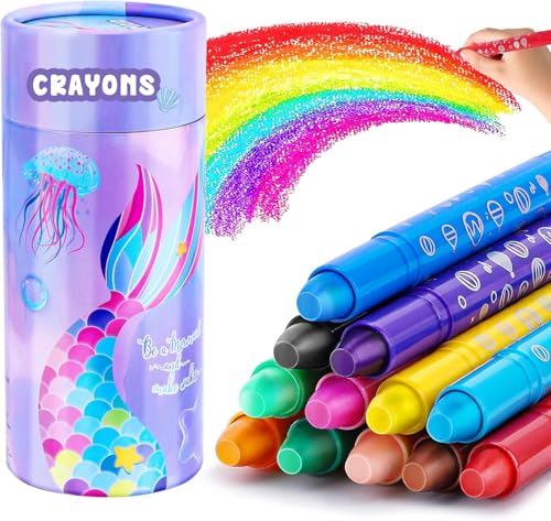 JYPS Wachsmalstifte ab 1-3 jahr Kleinkinder, 12 Farbige Wasserfest Drehbares Malstifte mit Meerjungfrau Stiftehalter, Sichere Malen Malstifte für Baby Malkunst Weihnachten Geschenke für 3-7 Mädche JYPS Wachsmalstifte ab 1-3 jahr Kleinkinder, 12 Farbige Wasserfest Drehbares Malstifte mit Meerjungfrau Stiftehalter, Sichere Malen Malstifte für Baby Malkunst Weihnachten Geschenke für 3-7 Mädche von JYPS