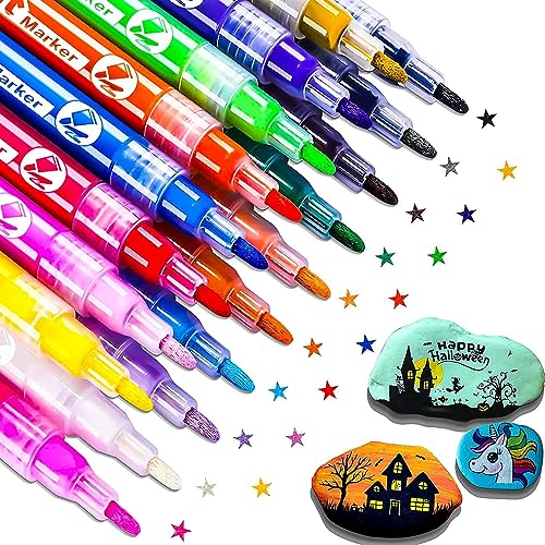 Acrylstifte Marker Stifte,18 Farbige Steine Bemalen Acrylstifte für Steine,Permanent Marker Stifte Acrylstifte Wasserfest, Kinder DIY Stift Art für Rock-Malerei, Keramik, Porzellan, Metall,Kunststoff von JYUYNY